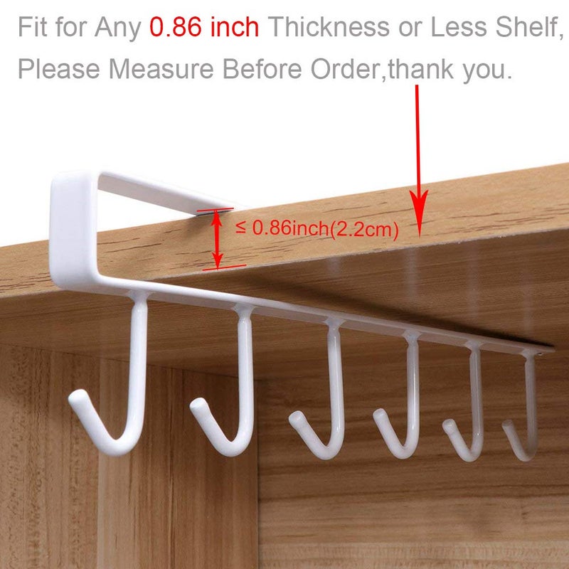 EigPluy 2pcs Under Shelf Mug Rack - Free Drilling Coffee Cups Holder, Key Ties Belts & Scarf Hanging Hooks - Fits Cabinet 0.8" or Less - Image 3